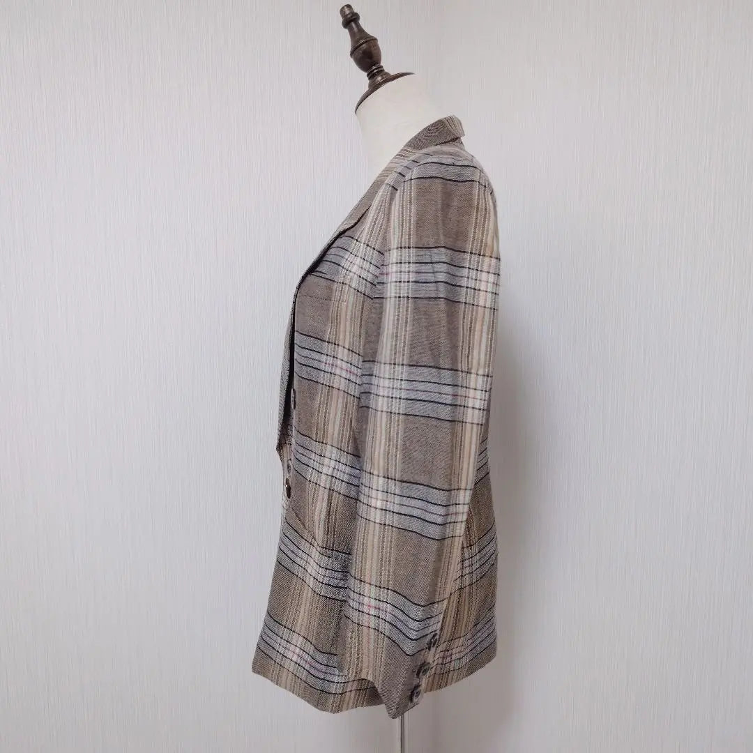 [Lelian] Linen blend check pattern jacket shell button Total pattern WURMSER