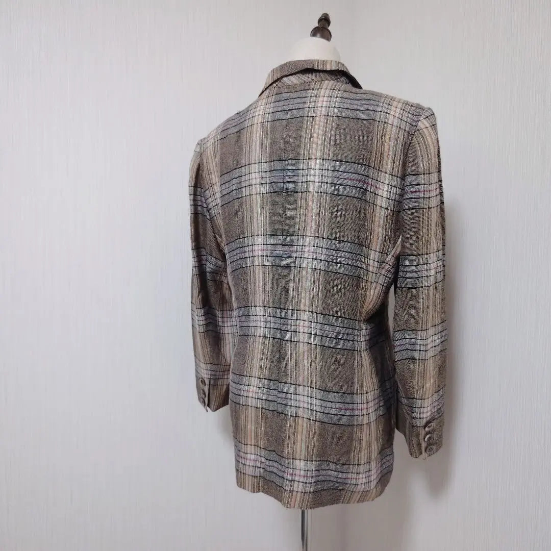 [Lelian] Linen blend check pattern jacket shell button Total pattern WURMSER