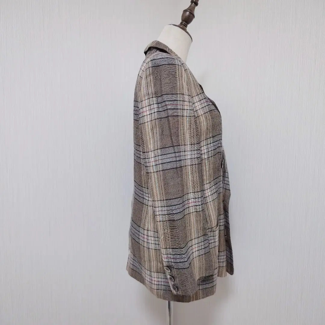 [Lelian] Linen blend check pattern jacket shell button Total pattern WURMSER