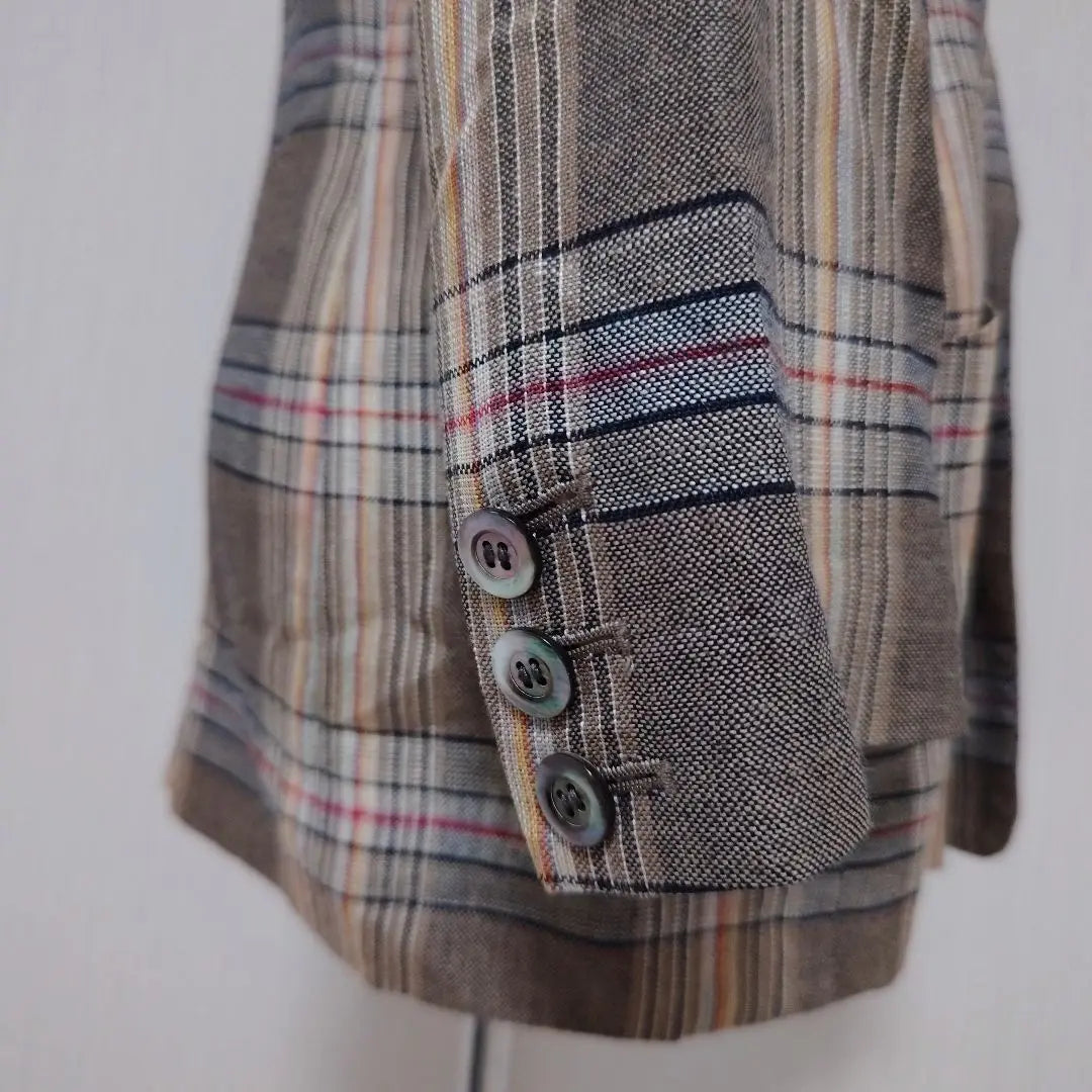 [Lelian] Linen blend check pattern jacket shell button Total pattern WURMSER