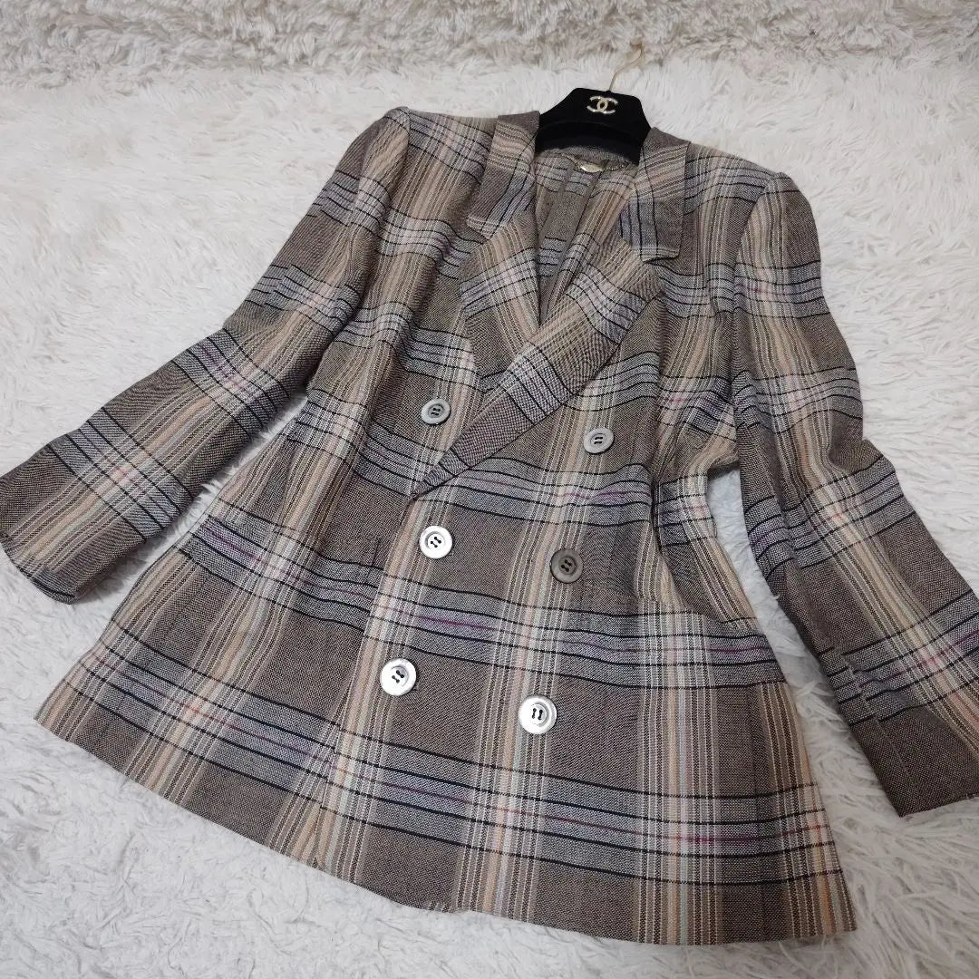 [Lelian] Linen blend check pattern jacket shell button Total pattern WURMSER