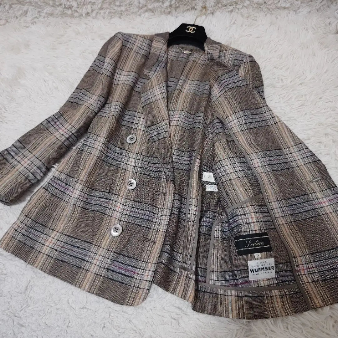 [Lelian] Linen blend check pattern jacket shell button Total pattern WURMSER