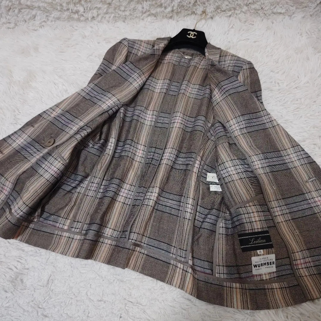 [Lelian] Linen blend check pattern jacket shell button Total pattern WURMSER