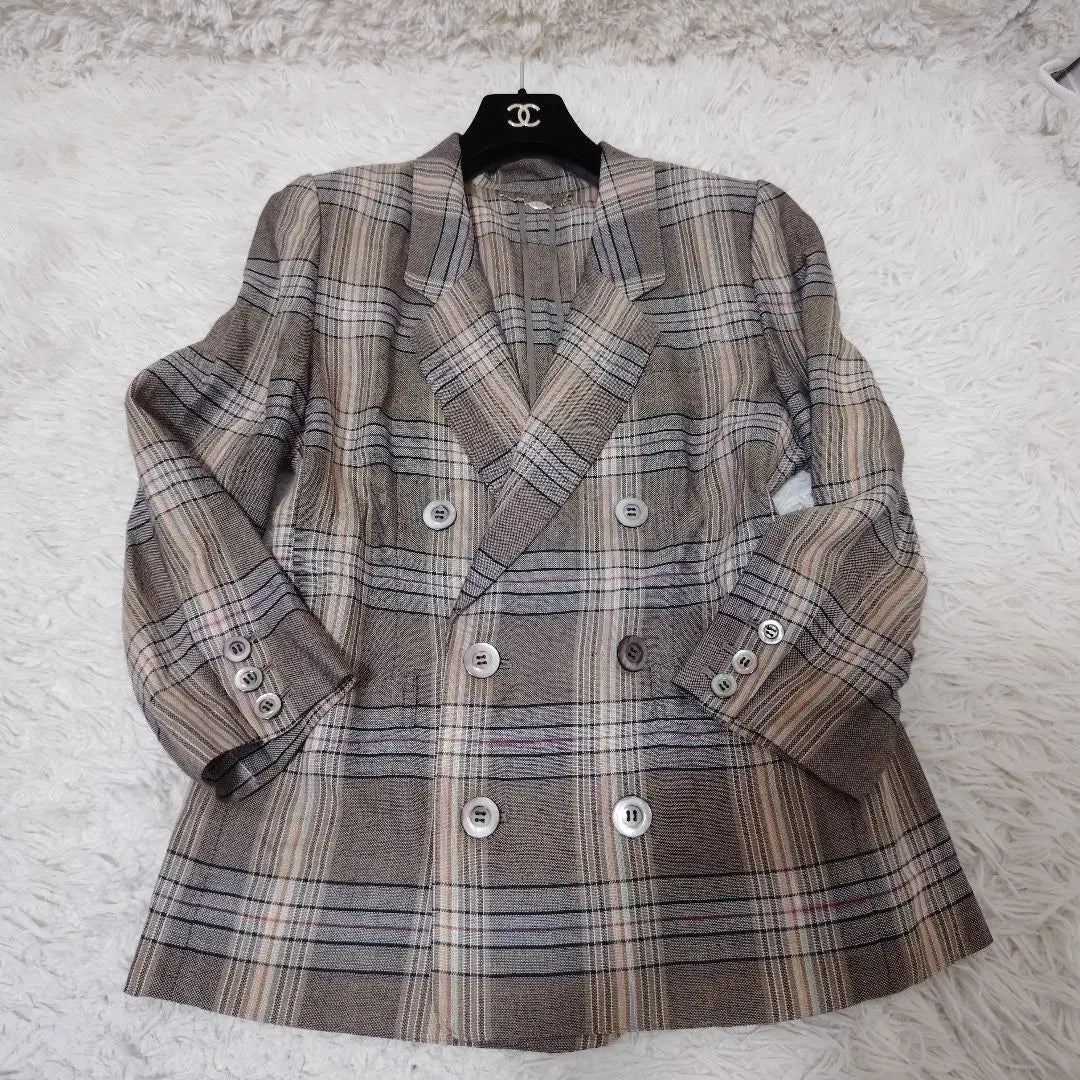 [Lelian] Linen blend check pattern jacket shell button Total pattern WURMSER