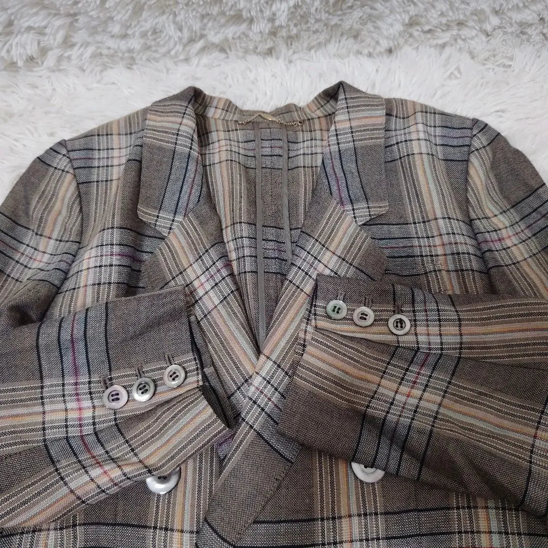 [Lelian] Linen blend check pattern jacket shell button Total pattern WURMSER