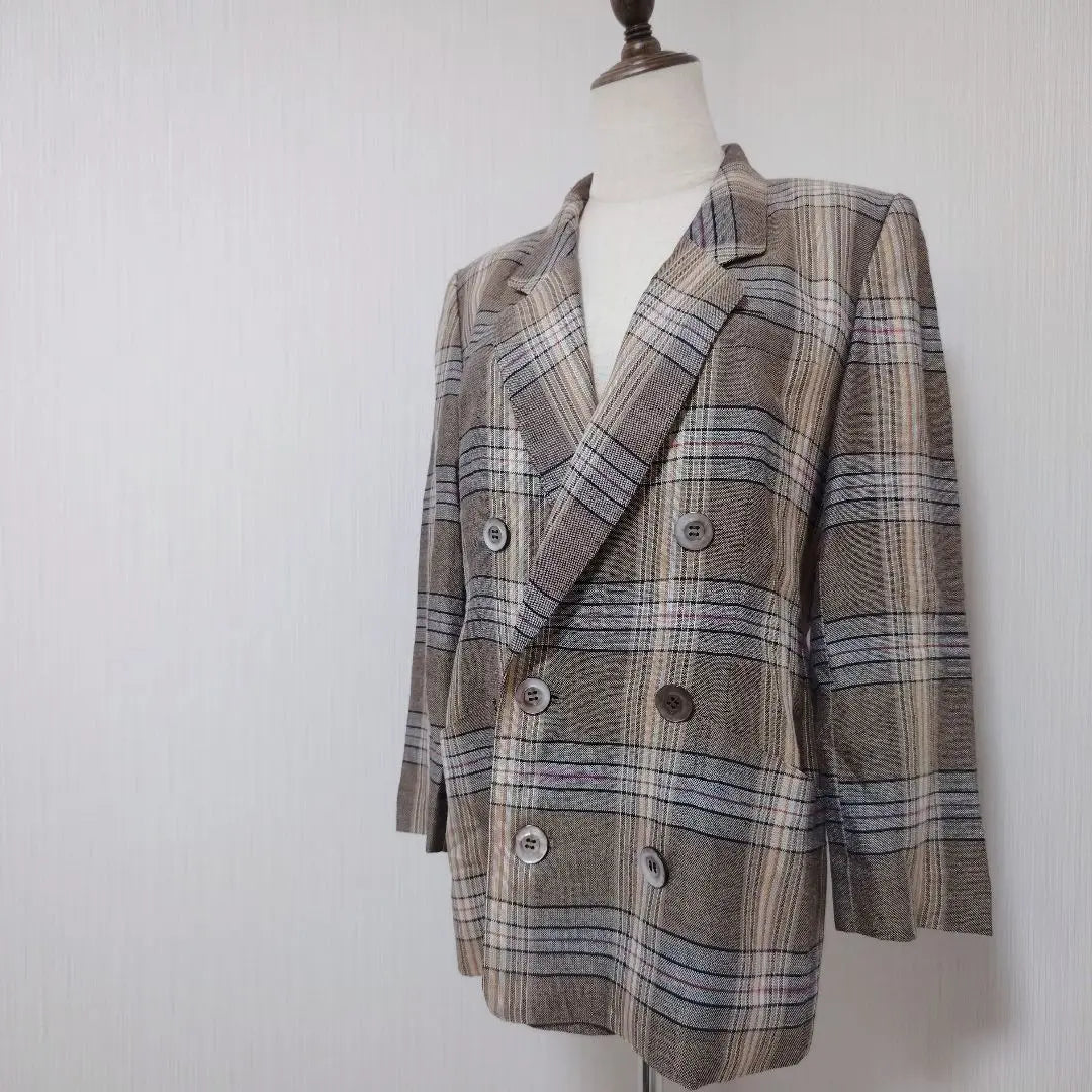 [Lelian] Linen blend check pattern jacket shell button Total pattern WURMSER