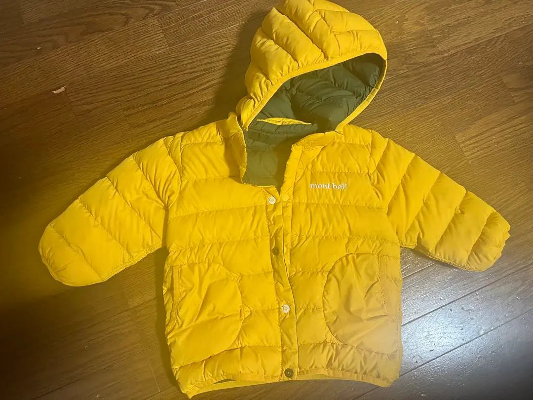 Yellow hooded down coat Montbell size 90