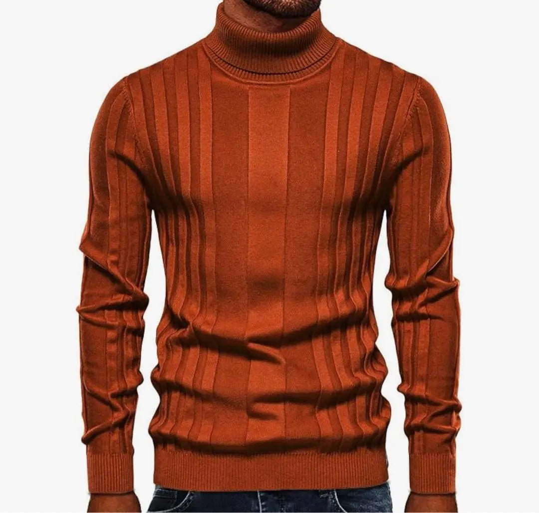 ★Big sale❣️XL Men's Sweater Turtleneck Knit Stripe Winter Clothes Brown