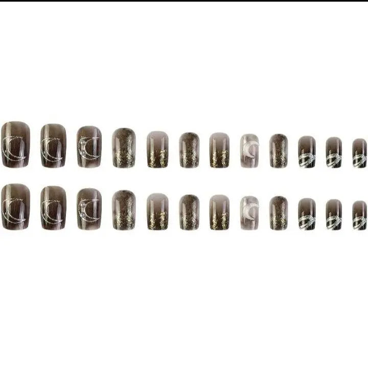 Brown nail tips set of 12 ☆ 24-piece nail sticker set