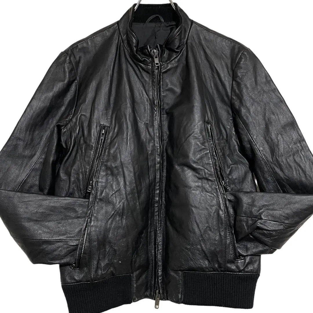 [vintage] Pig leather genuine leather pig leather rider jacket with ribbed switch black S