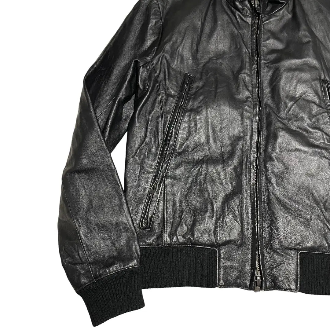 [vintage] Pig leather genuine leather pig leather rider jacket with ribbed switch black S