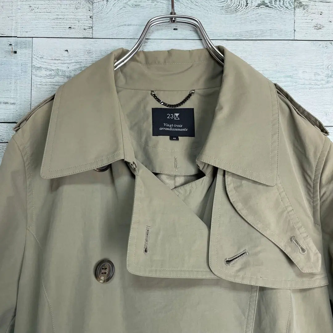 ☆ Large size ・ 4L ☆ 23 wards with belt trench coat khaki beige 46