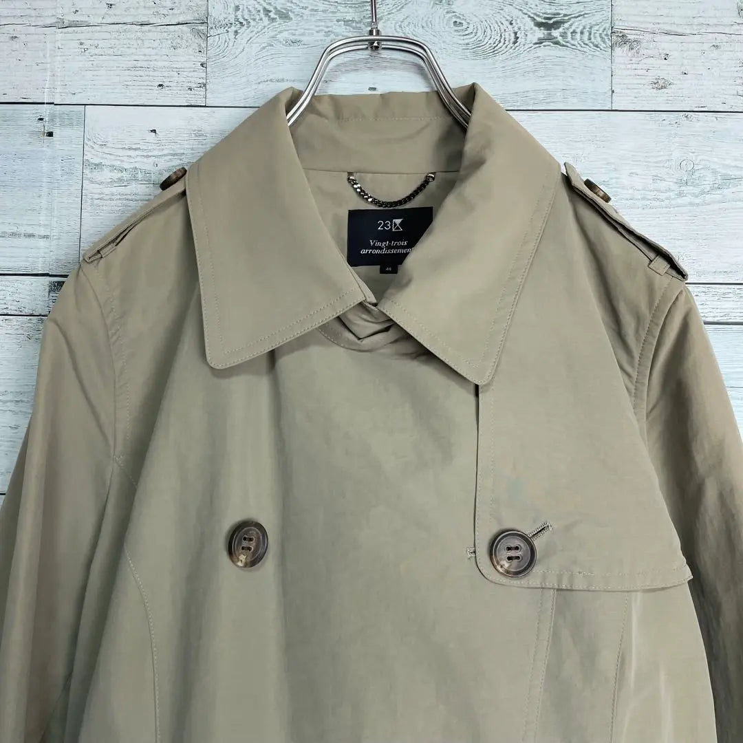 ☆ Large size ・ 4L ☆ 23 wards with belt trench coat khaki beige 46