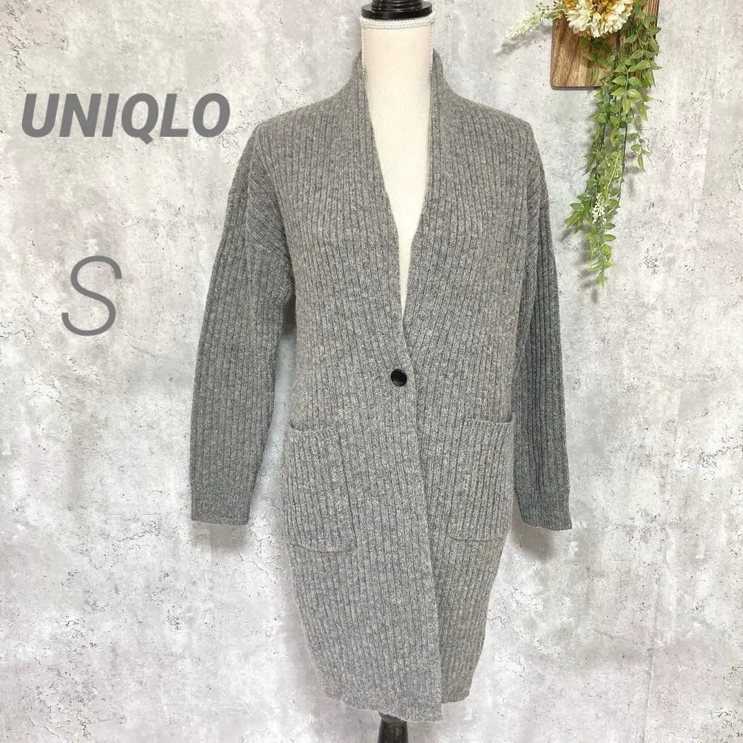 [UNIQLO] Long cardigan coat 100% wool rib knit grey S