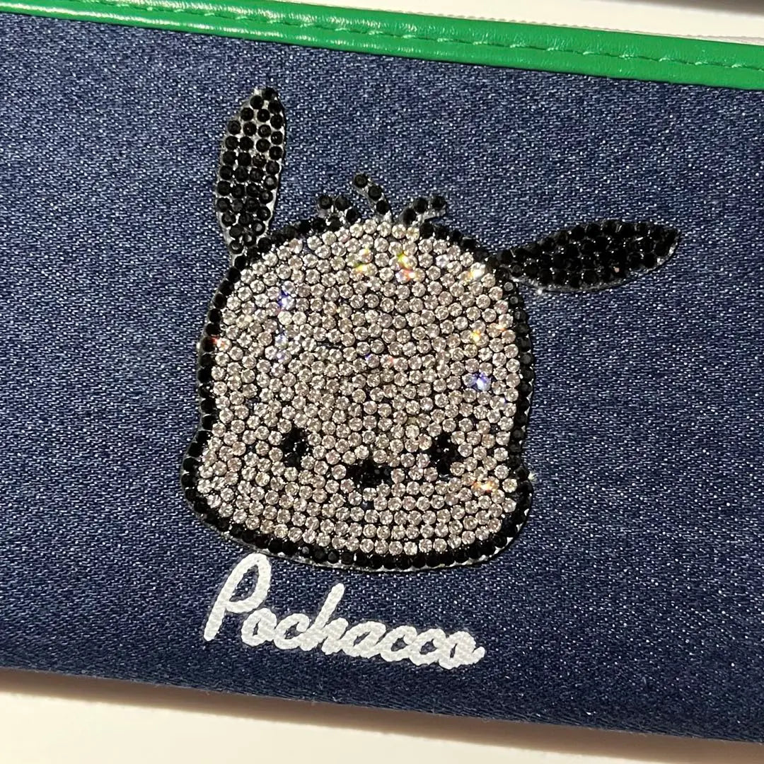 Monedero largo con diamantes de imitación de Pochacco y personajes de Sanrio