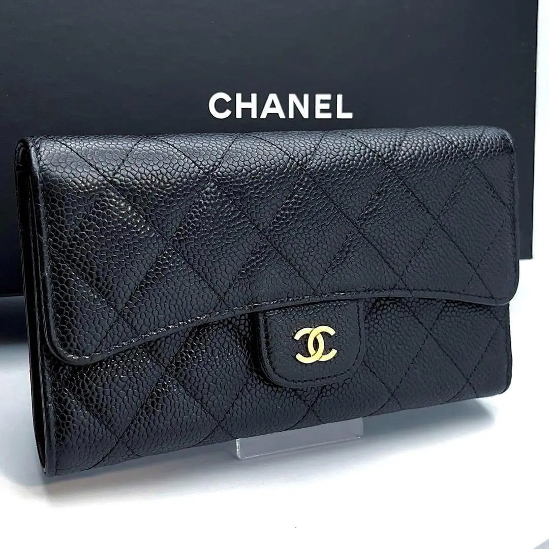 Cartera larga de tres pliegues en piel de caviar Matelasse de CHANEL Producto genuino garantizado 2333