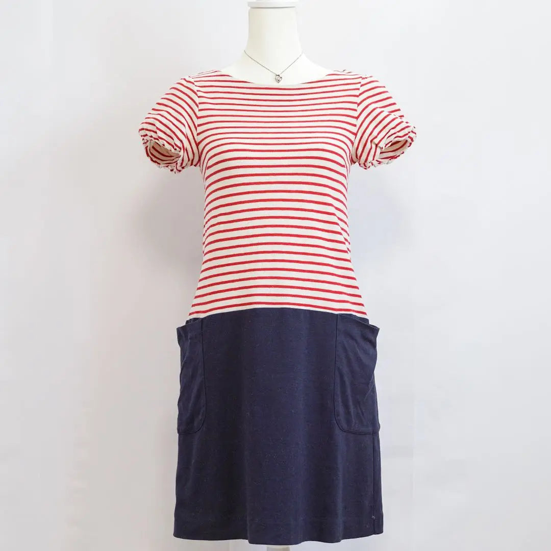 [Good condition] Anatolier Boat Neck Border Pattern Knee-length Dress Bicolor M | 【美品】アナトリエ　ボートネックボーダー柄　ひざ丈ワンピース　バイカラー　M