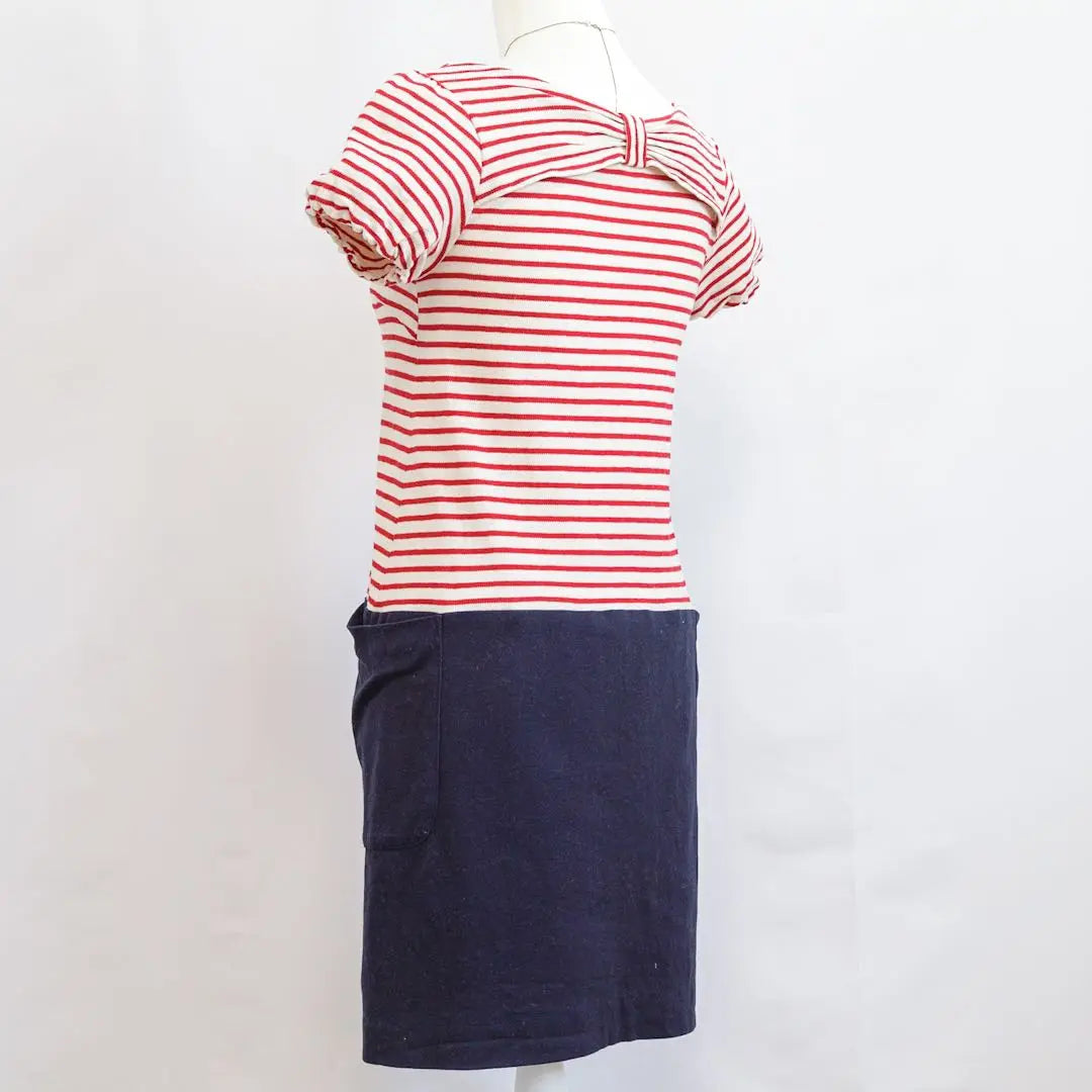 [Buen estado] Vestido hasta la rodilla con estampado de borde y cuello barco Anatolier Bicolor M | 【美品】アナトリエ ボートネックボーダー柄 ひざ丈ワンピース バイカラー M