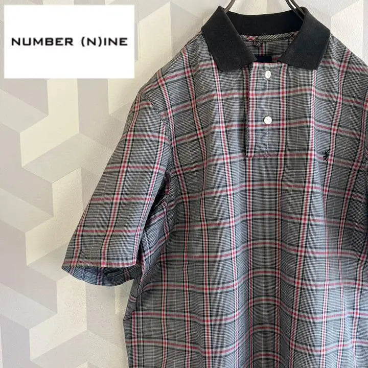 [Rare] Early Number Nine Embroidered 3D Cut Check Short Sleeve Polo Shirt Gray.