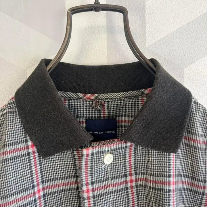 [Rare] Early Number Nine Embroidered 3D Cut Check Short Sleeve Polo Shirt Gray.