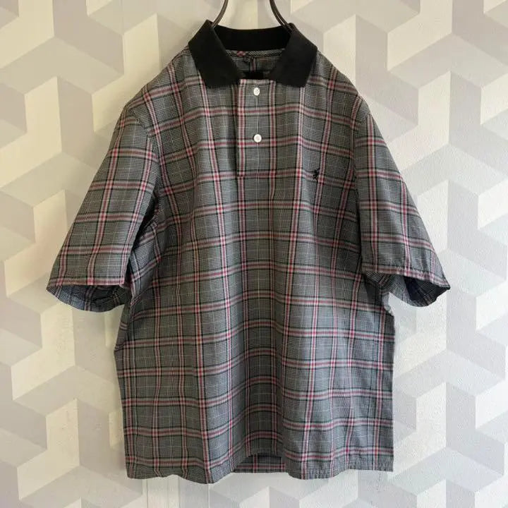 [Rare] Early Number Nine Embroidered 3D Cut Check Short Sleeve Polo Shirt Gray.