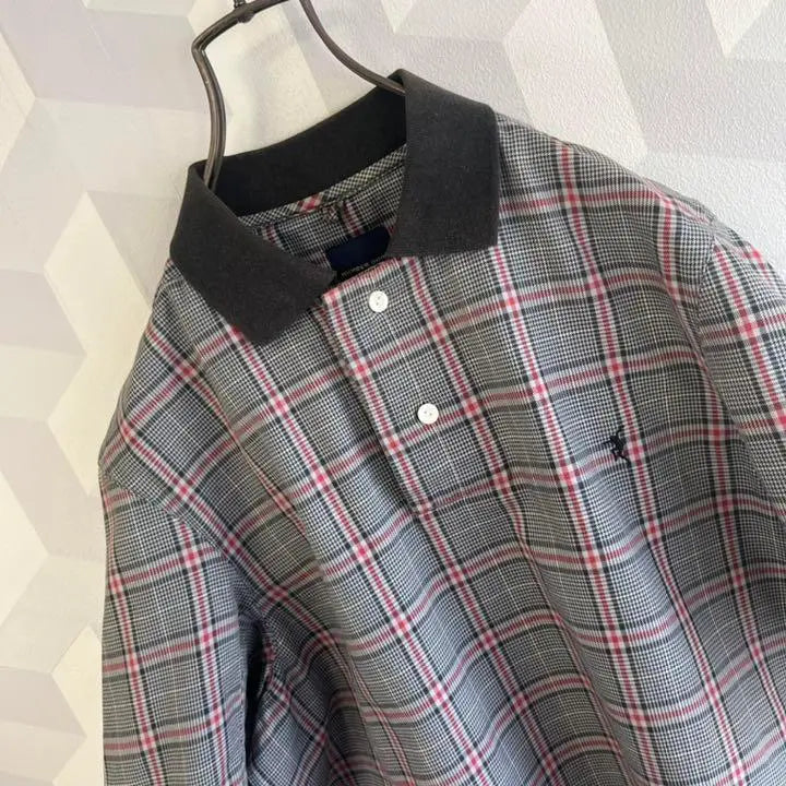 [Rare] Early Number Nine Embroidered 3D Cut Check Short Sleeve Polo Shirt Gray.