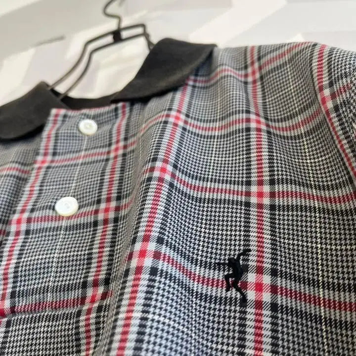 [Rare] Early Number Nine Embroidered 3D Cut Check Short Sleeve Polo Shirt Gray.