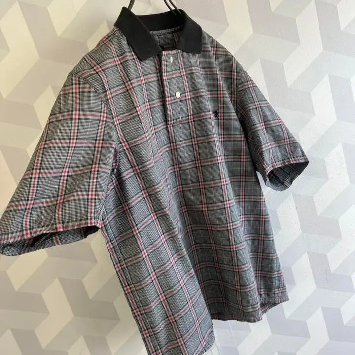 [Rare] Early Number Nine Embroidered 3D Cut Check Short Sleeve Polo Shirt Gray.