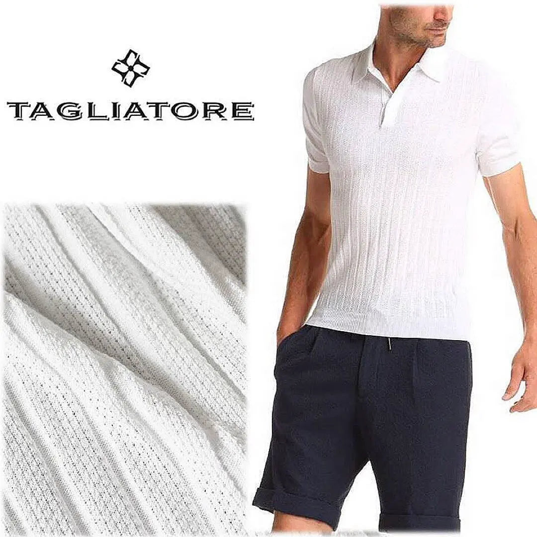 《Talia Tore》 New Italian elasticity with thick rib knit polo shirt 54