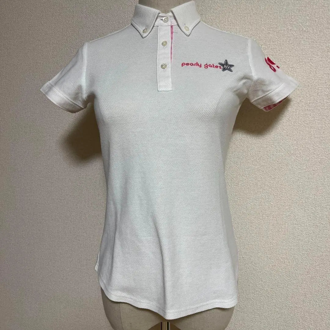 Good Condition Pearly Gates Women's Golf Short Sleeve Embroidered Polo Shirt (White) 0 Made in Japan