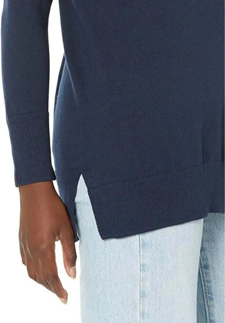 ★ Long sleeve knit tunic side side slit Navy Navy blue XL Spring and autumn