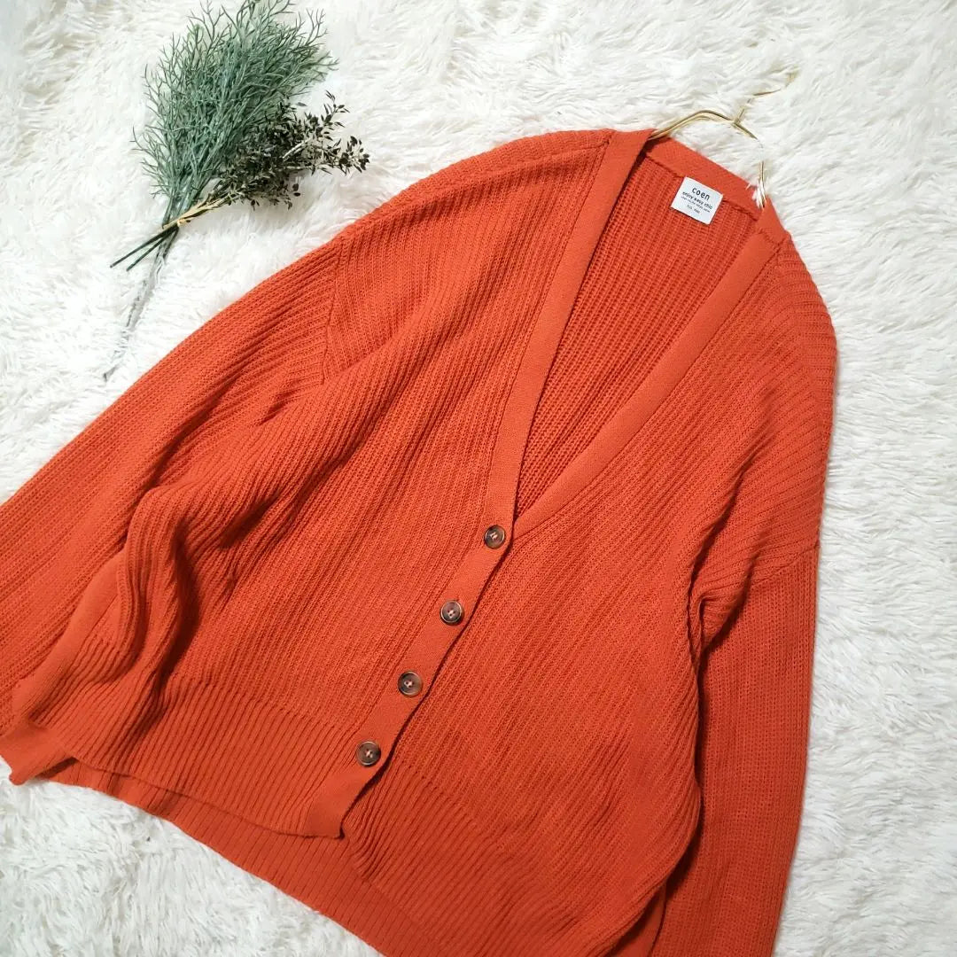 Coen One Size Women's Knit Cardigan Shoulder Falling Design Orange Good Condition