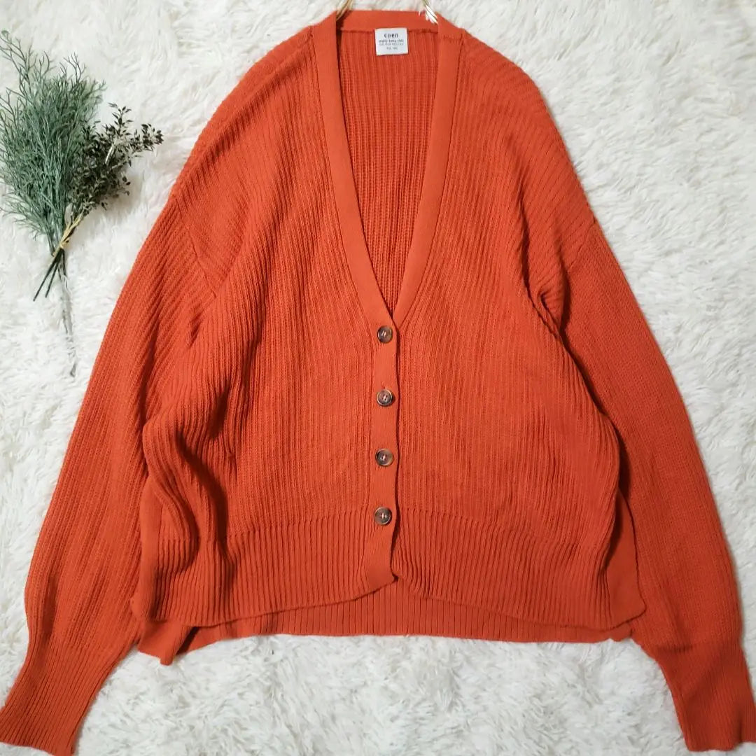 Coen One Size Women's Knit Cardigan Shoulder Falling Design Orange Good Condition