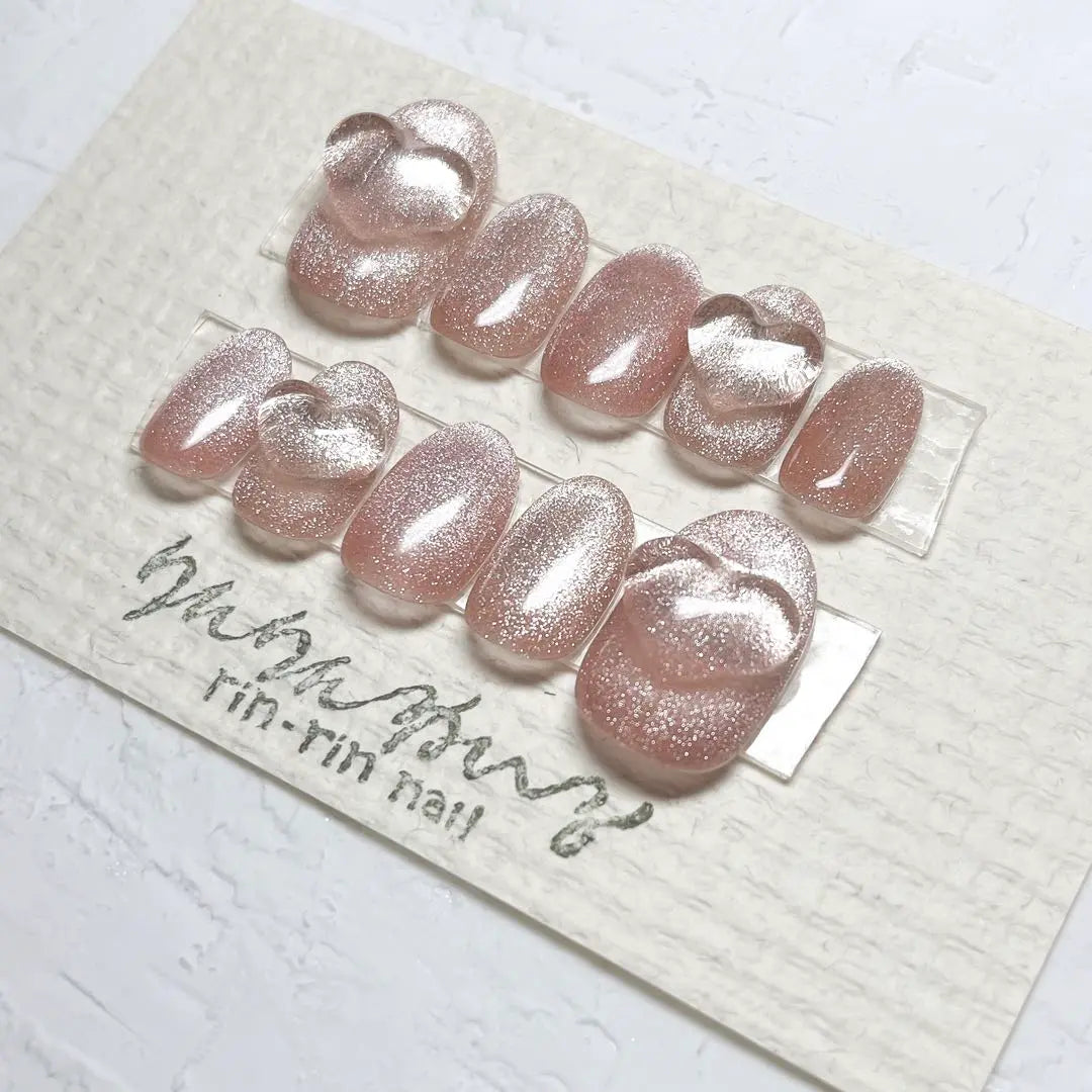 Magnet Nail 07 Clear Heart Naranja Beige Otoño / Invierno Corea One Hong | マグネットネイル 07クリアハートオレンジベージュ 秋 冬 韓国 ワンホン