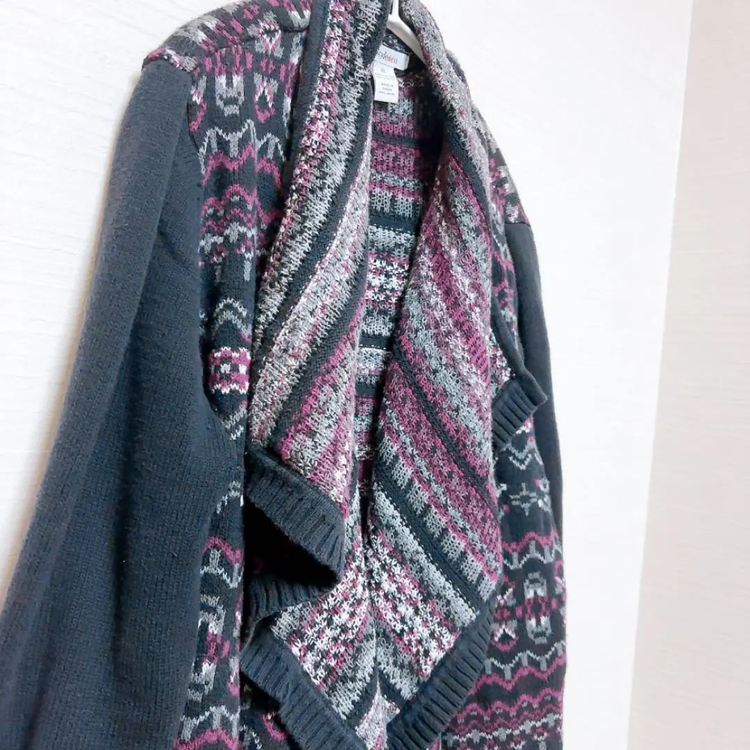 Style & Co. Fashionable Knit Cardigan Black, Purple, Gray | Style&co. 古着 おしゃれ ニットカーディガン 黒・紫・グレー XL