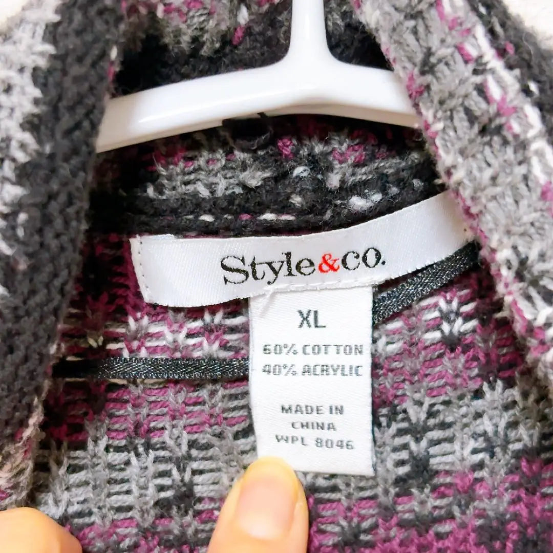 Style & Co. Fashionable Knit Cardigan Black, Purple, Gray | Style&co. 古着 おしゃれ ニットカーディガン 黒・紫・グレー XL