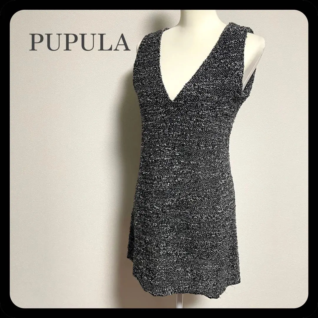 [Special price] PUPULA Mall knit V-neck long gilet/mini dress