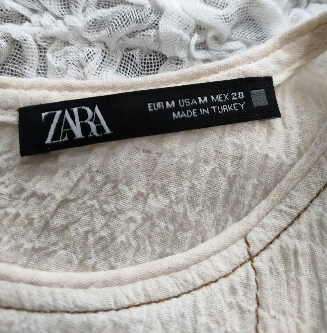 ZARA Wrinkle Puff Sleeve Blouse Stitched Tops M