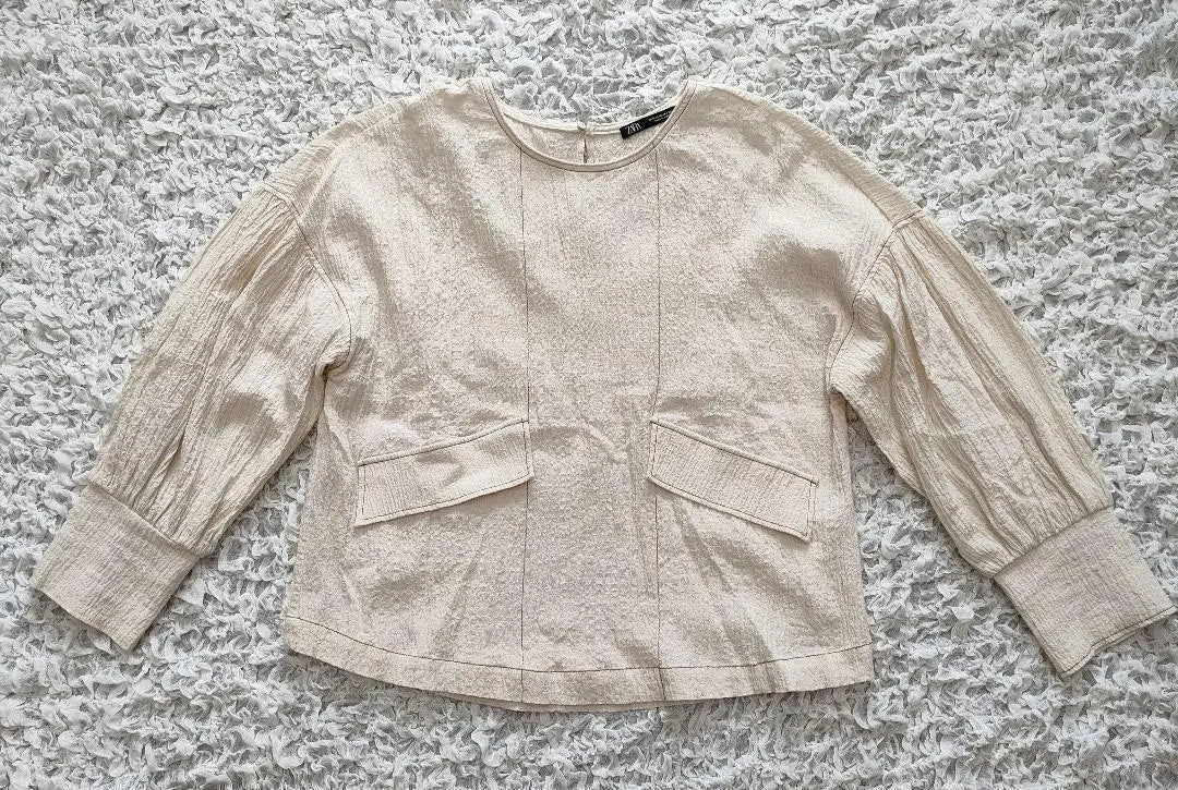 ZARA Wrinkle Puff Sleeve Blouse Stitched Tops M