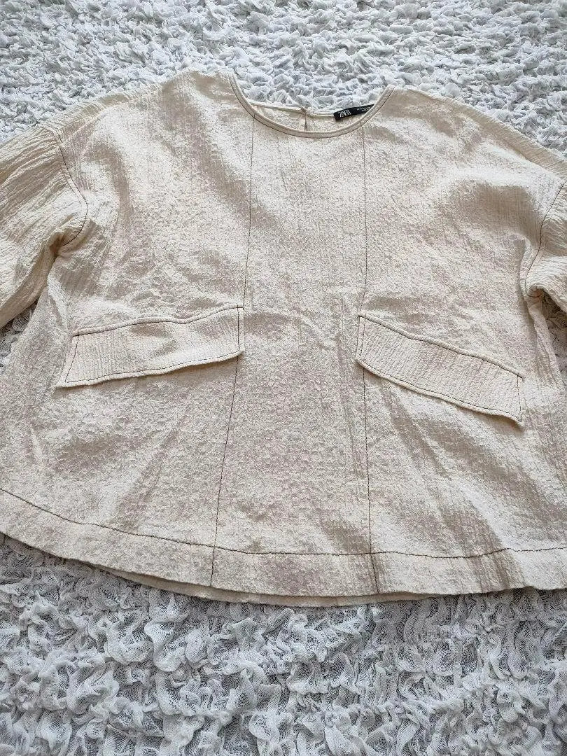 ZARA Wrinkle Puff Sleeve Blouse Stitched Tops M