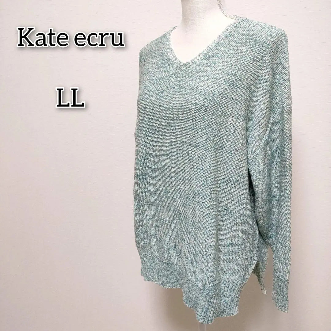 Kate Ecru [LL] Knit sweater V-neck rib drop shoulder