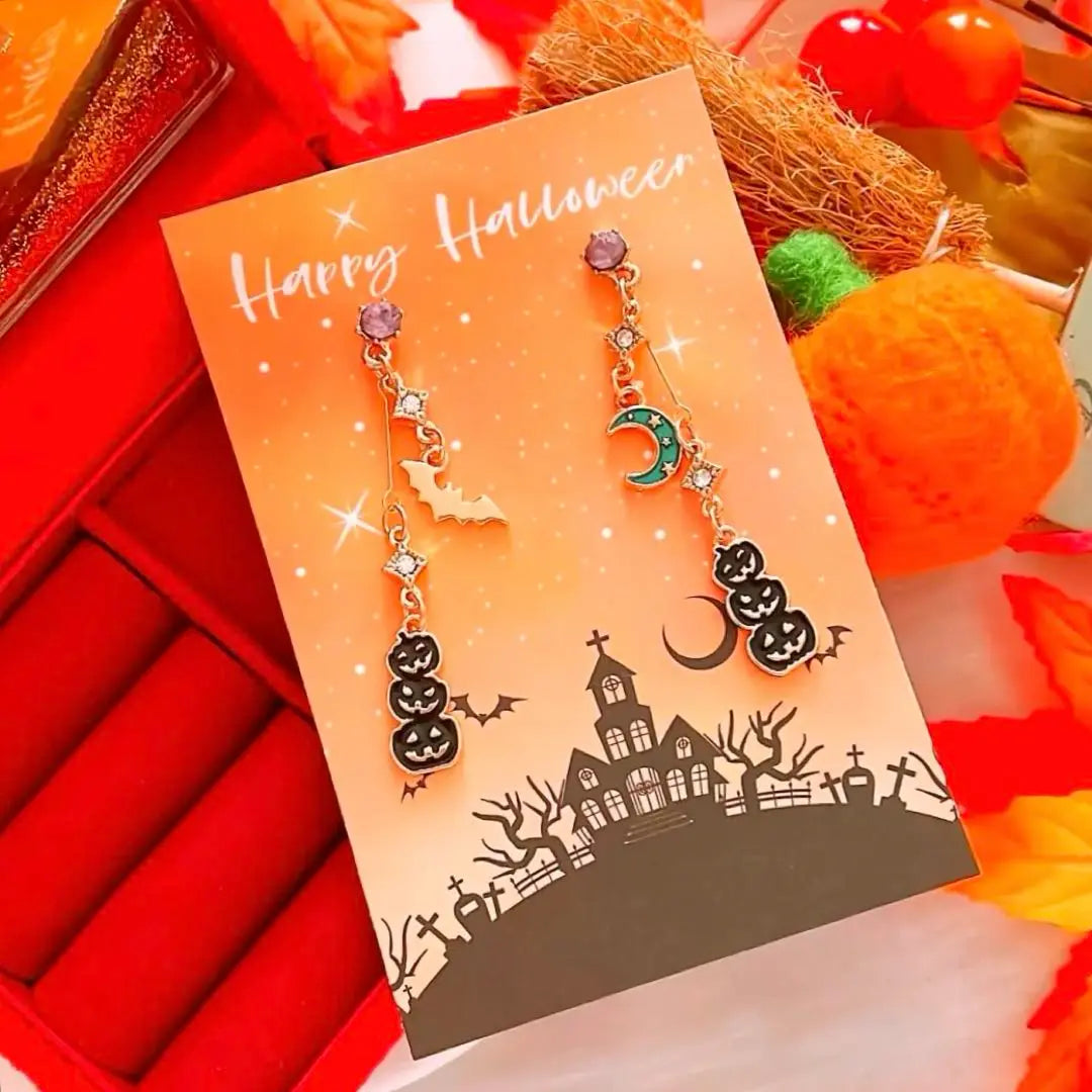 Halloween pumpkin bat moon swaying♪ Handmade earrings earrings | ハロウィン カボチャ bat 月 ゆらゆら♪ ハンドメイド ピアス イヤリング