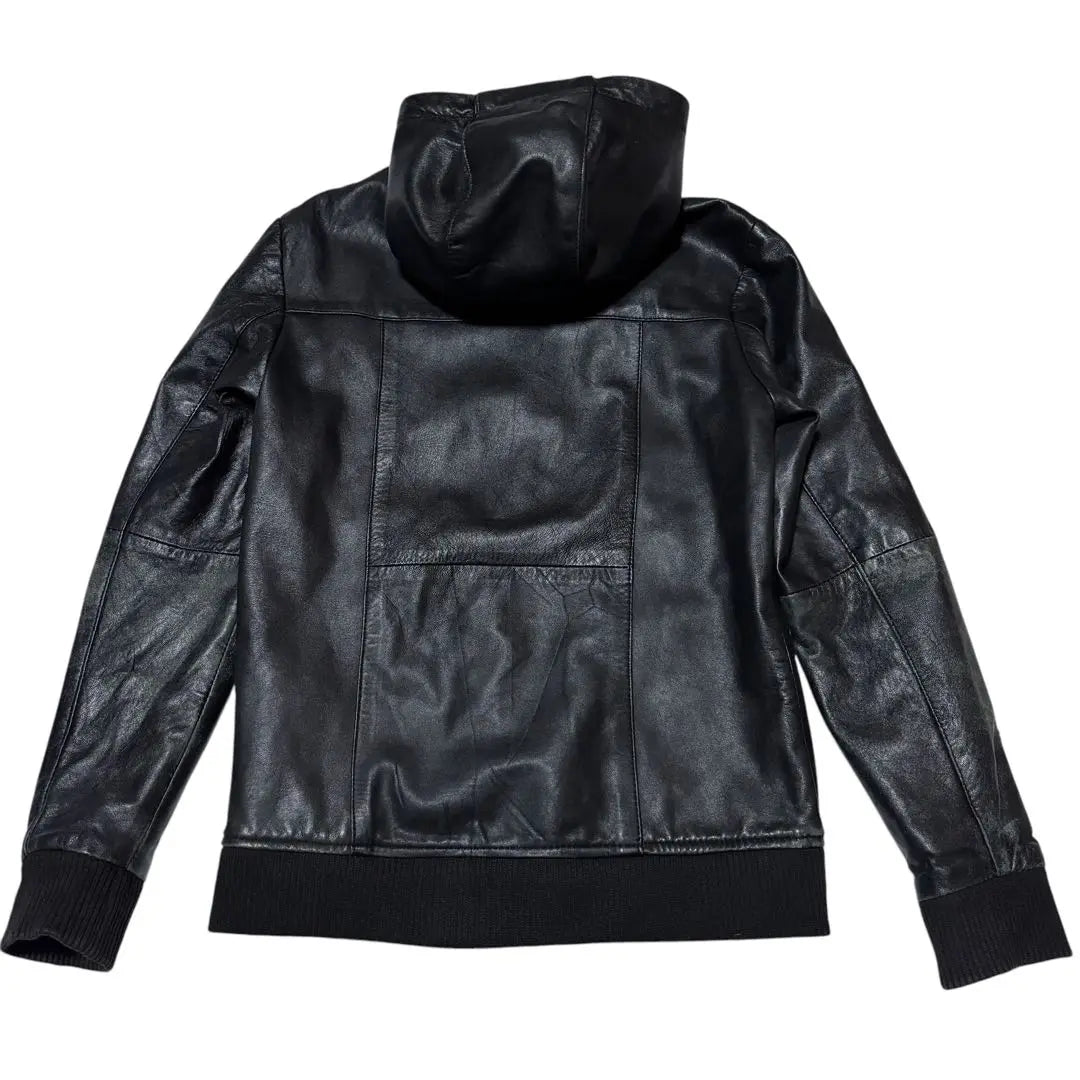 Hard cover leather jacket hoodie black sheep leather genuine leather