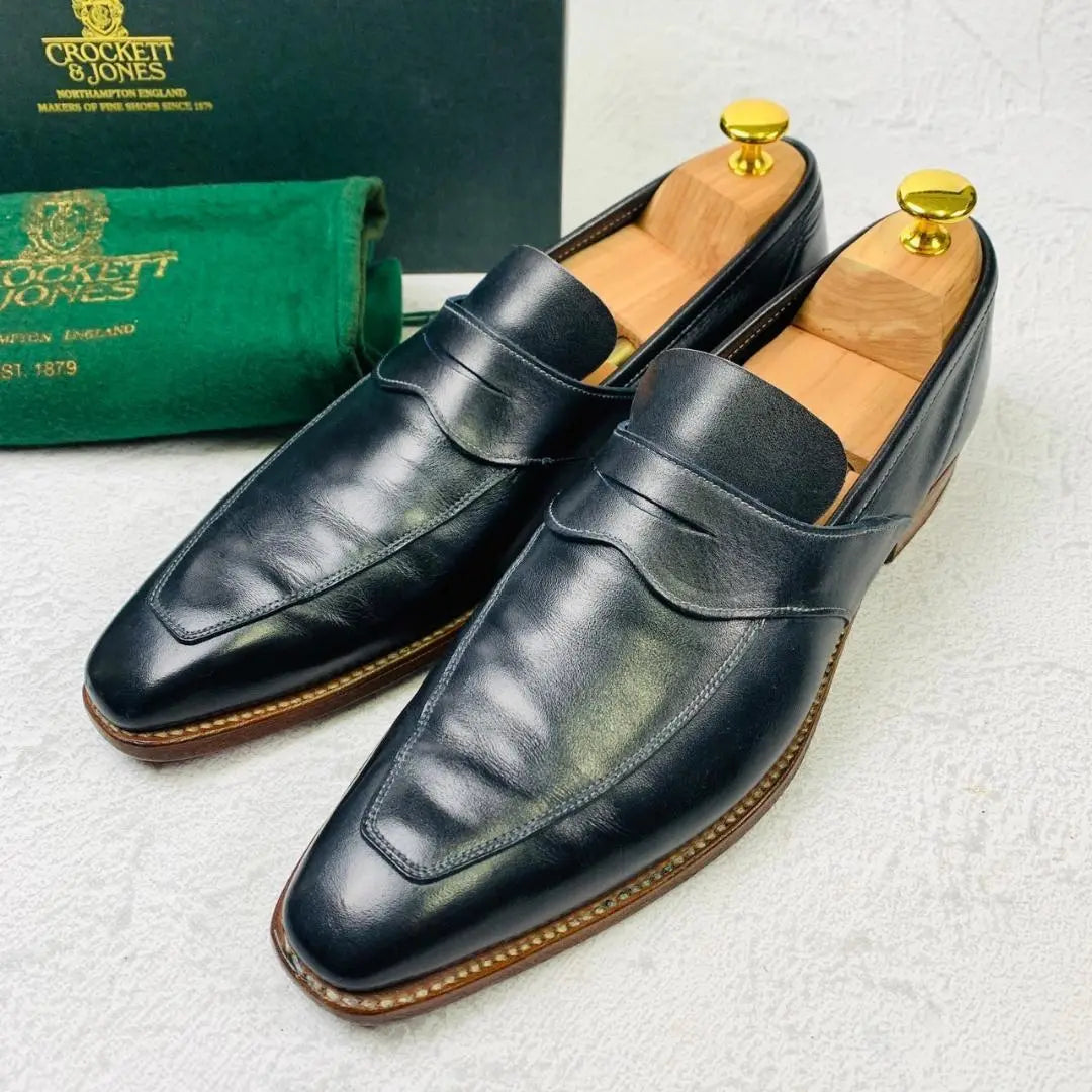 [Buen estado] Crockett and Jones Full Saddle Coin Loafers Navy 7 Zapatos de cuero