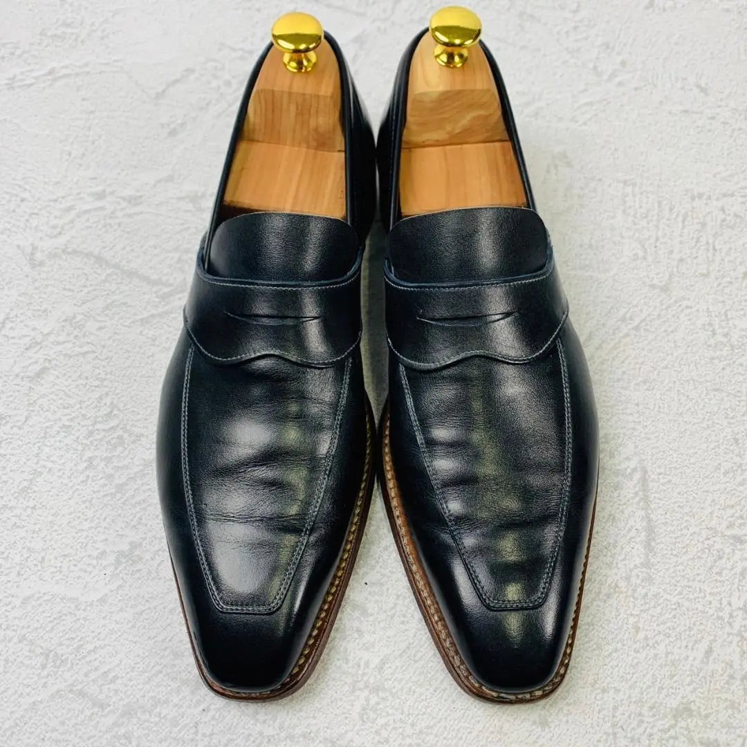 [Good condition] Crockett and Jones Full Saddle Coin Loafers Navy 7 Leather Shoes