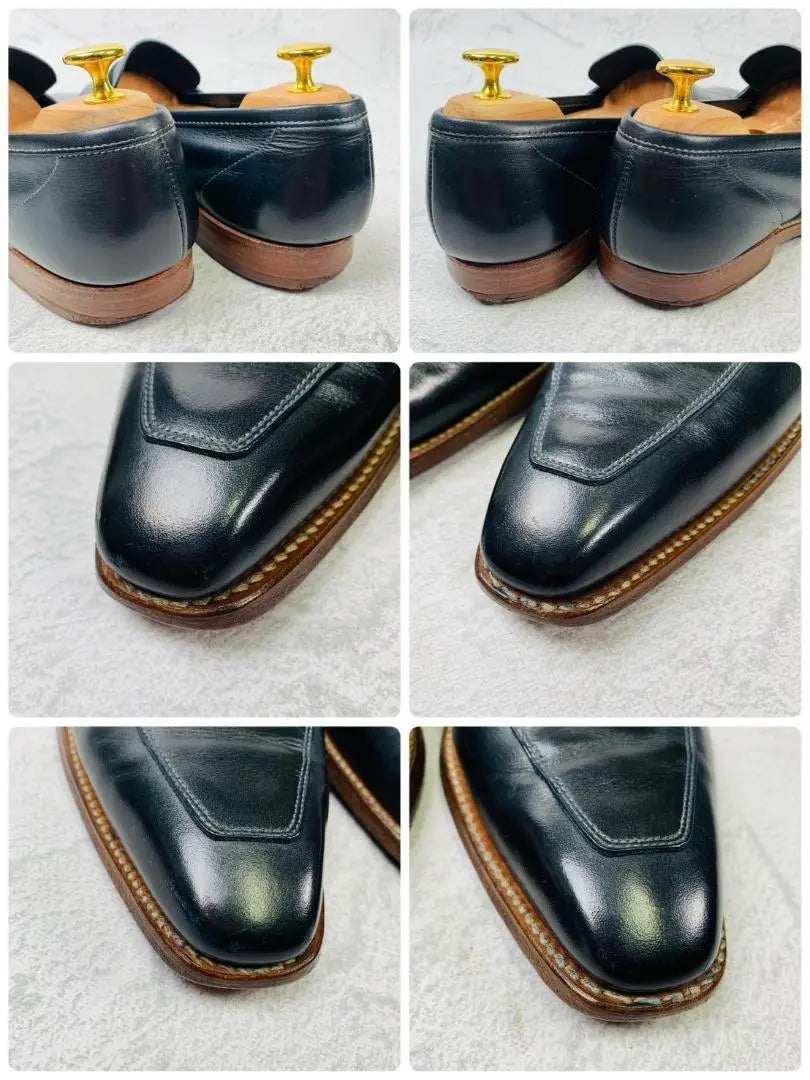 [Good condition] Crockett and Jones Full Saddle Coin Loafers Navy 7 Leather Shoes