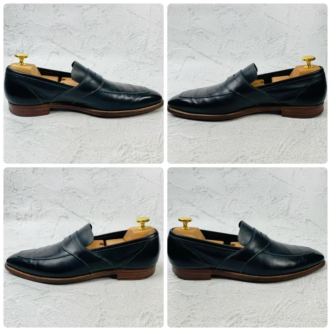 [Good condition] Crockett and Jones Full Saddle Coin Loafers Navy 7 Leather Shoes