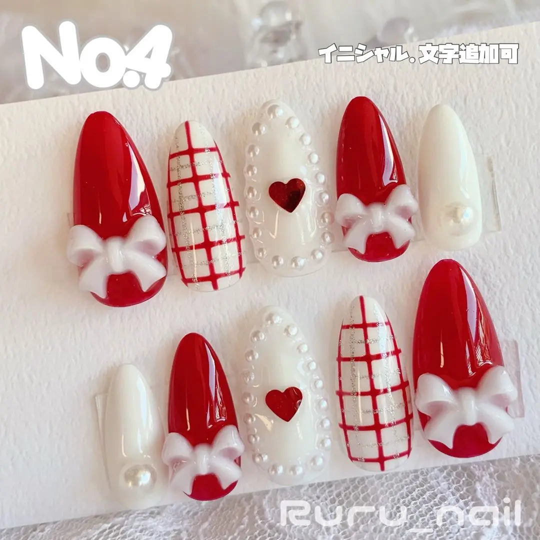 Nail Tip ❤︎ Red White Mass Production Landmine Korea One Hong Initial