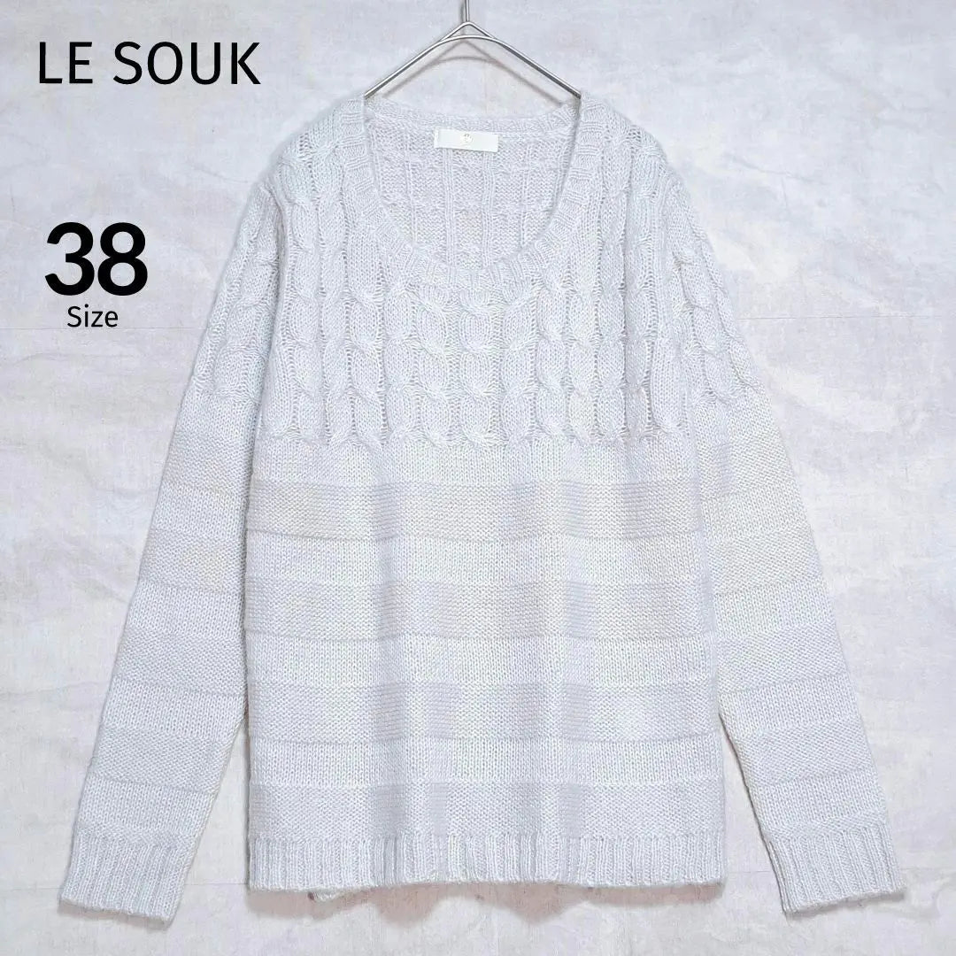 [Rusuku] Cable knit knit long sleeve sweater, mohair blend, 38, transparent