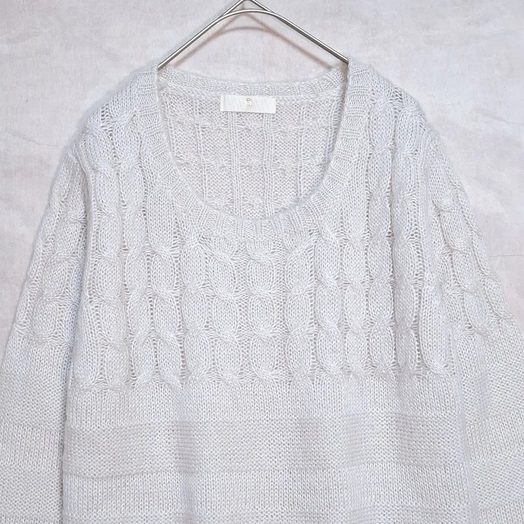 [Rusuku] Cable knit knit long sleeve sweater, mohair blend, 38, transparent